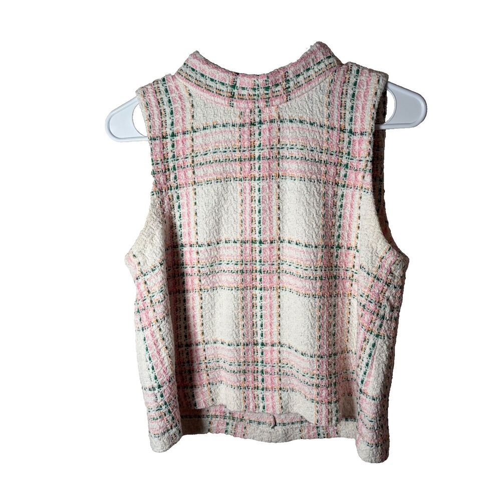 Zara Tank top Women's Large Printed Textured Sleeveless Mock Neck Career Plaid